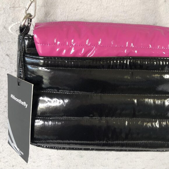 Think Royln Bag Womens Pink Black Patent Quilted Chain Crossbody Shoulder Purse - Picture 10 of 16